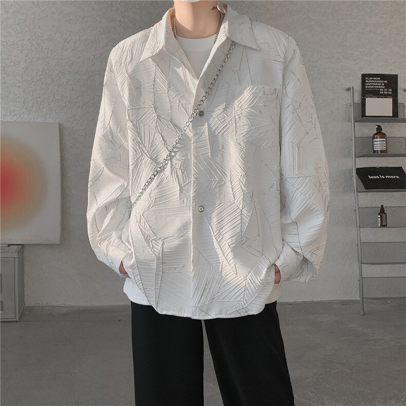 8XL-M小众解构肌理感裂纹垫肩花衬衫男高级感宽松衬衣男CS520P55,男装衬衫,电商D206-1