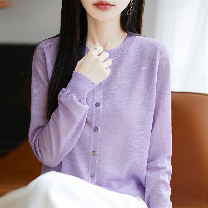竹节麻圆领开衫-,女装T恤,暖娇绒包芯纱店