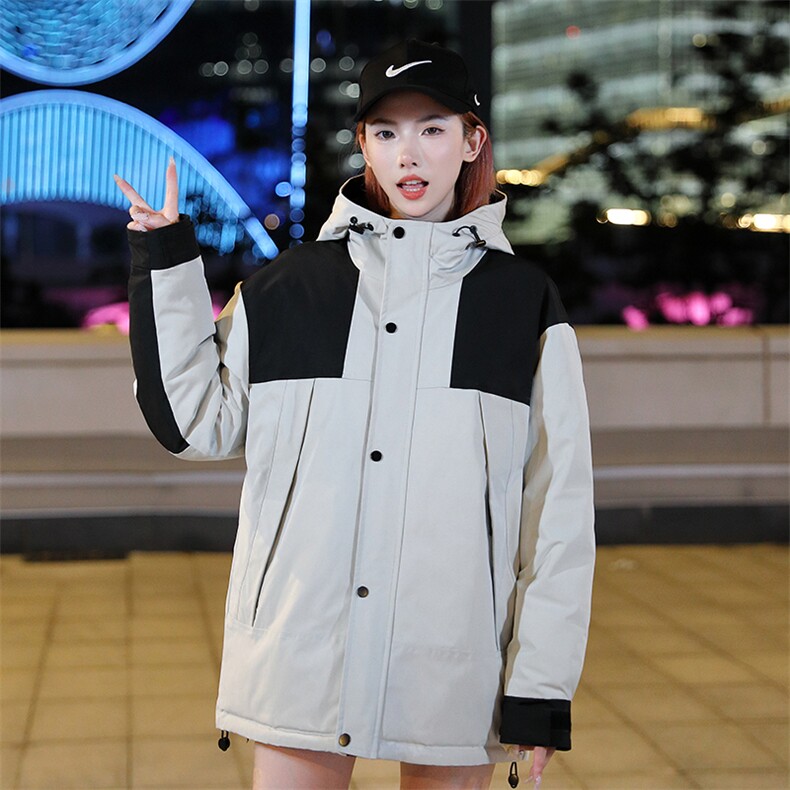 拼色冲锋衣韩版男士情侣光板连帽校服羽绒服白鸭绒外套，男装羽绒服，星座301D-5(原星座1415）