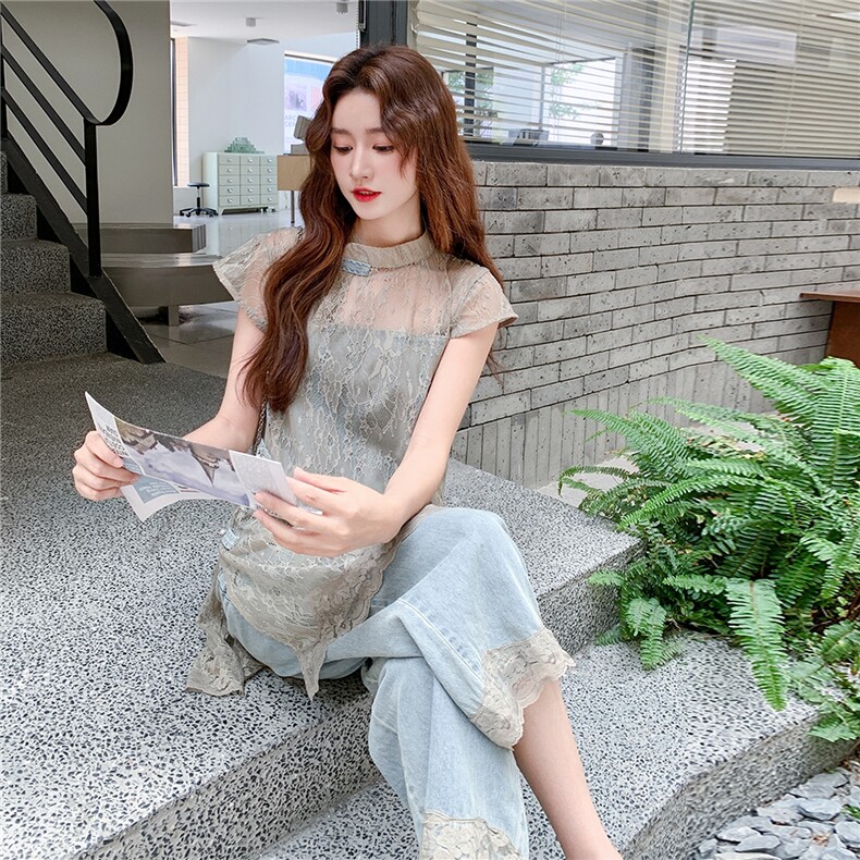 2025现货夏季新款蕾丝牛仔两件套套裤C271-9535-P175-K238,女装套装/套裙,2C271