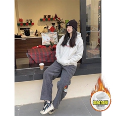 冬季美式刺绣羊羔毛棉裤男女情侣加绒加厚保暖宽松休闲阔腿长裤子，男装棉衣，电商A486