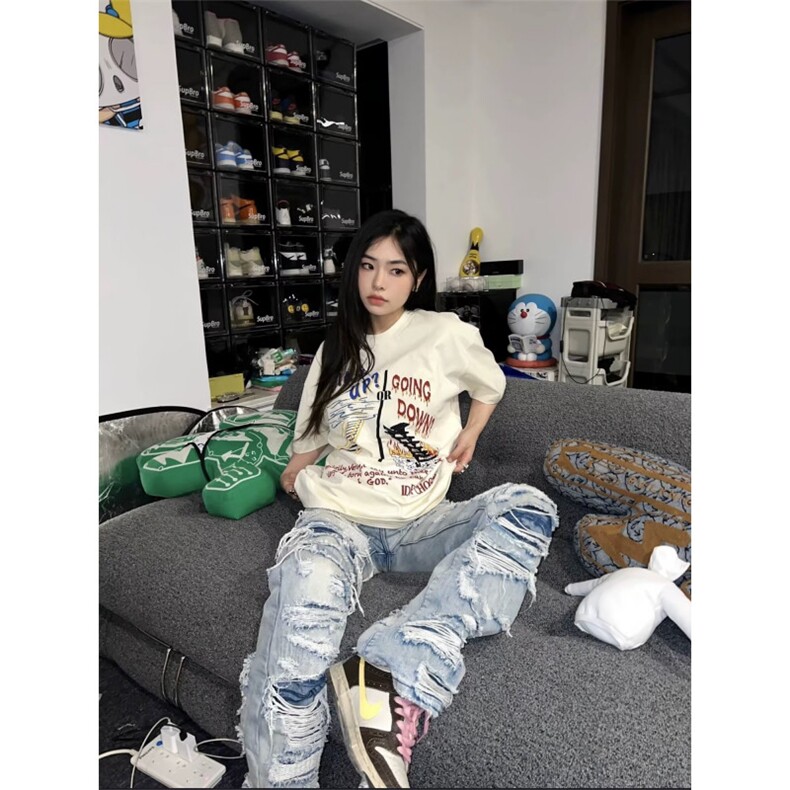 2026美式高街大破洞牛仔裤男女阔腿直筒裤乞丐裤子K70456-P45网图,男装牛仔裤,电商B245