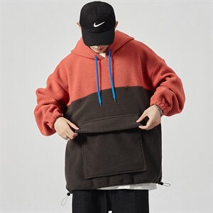 秋季新款男士宽松大码羊羔毛休闲拼接套头外套卫衣WY81/P65图片