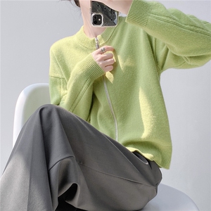 HE  | 轻奢简约系 baby山羊绒针织开衫女圆领双拉链毛衣宽松外套图片