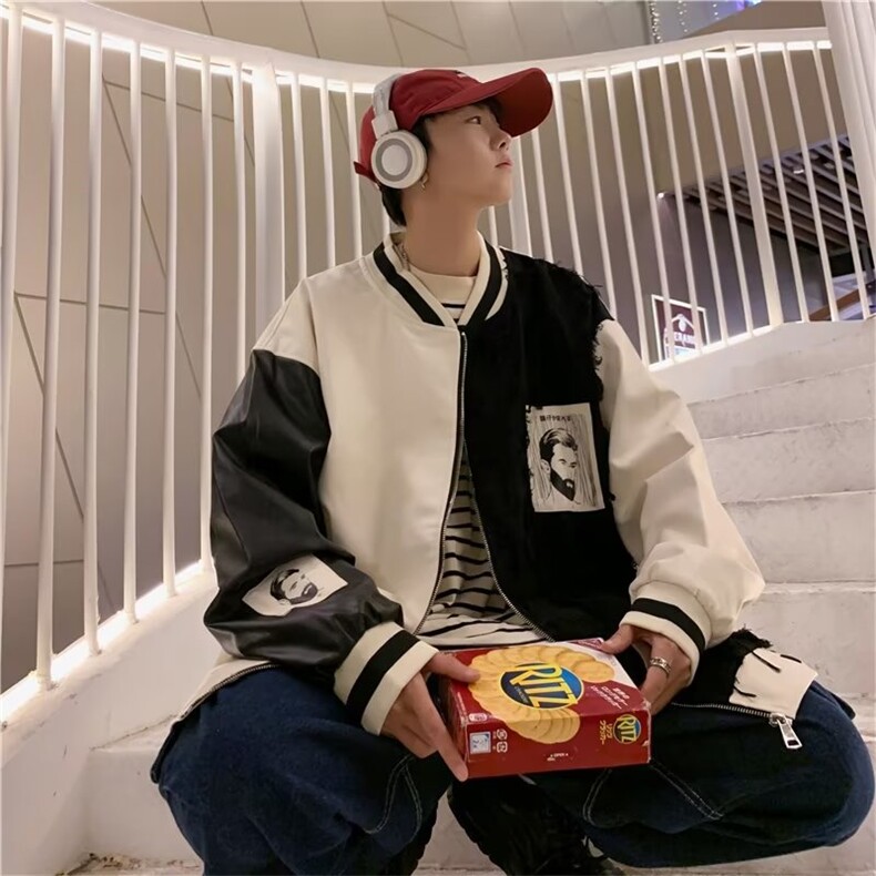 2025外套男春秋潮牌美式拼接棒球服夹克小众设计感情侣ins潮上衣,男装夹克,星座1210-1