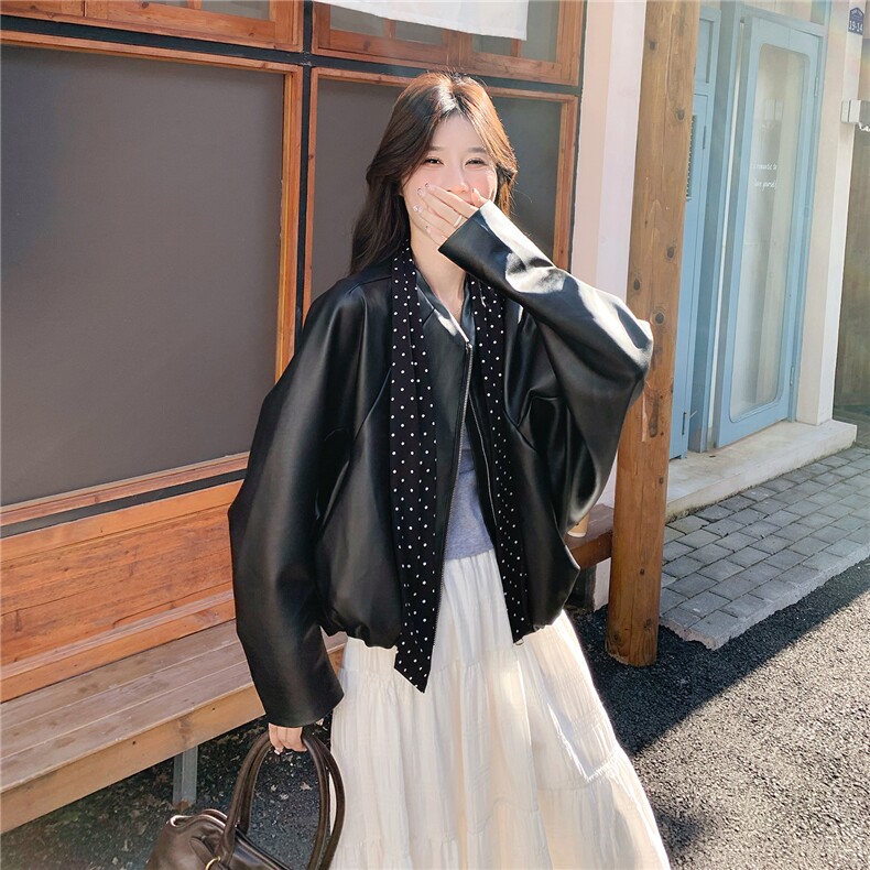 港风复古时尚黑色皮衣外套女2025春秋新款巨好看小个子机车服夹克,女装皮衣,浙宝238