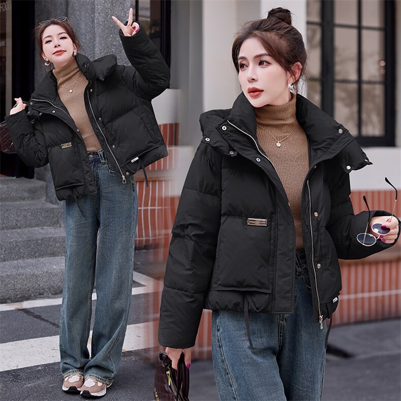 欧货连帽短款羽绒服女2024年冬季新款小个子白鸭绒面包服保暖外套,女装羽绒服,韩蜜菓