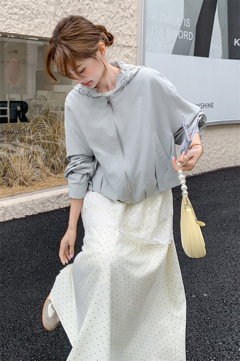 现货:春装新款时尚潮流蕾丝花边连帽上衣问题2C135-6893P135K208,女装短外套,2C135