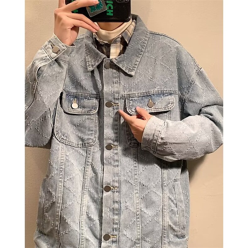 美式复古牛仔外套男春秋季潮牌宽松情侣工装夹克外套D0004-P60,男装夹克,星座1109-3