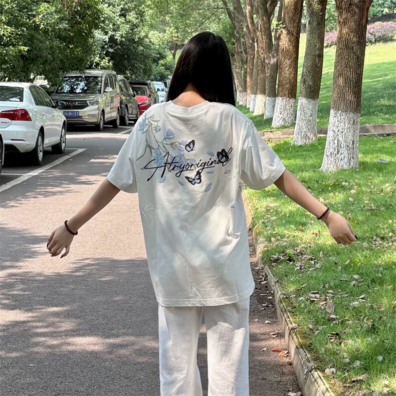万针全刺绣解构设计260克重磅双纱纯棉高品质美式高街短袖T恤特35,男装T恤,电商A486