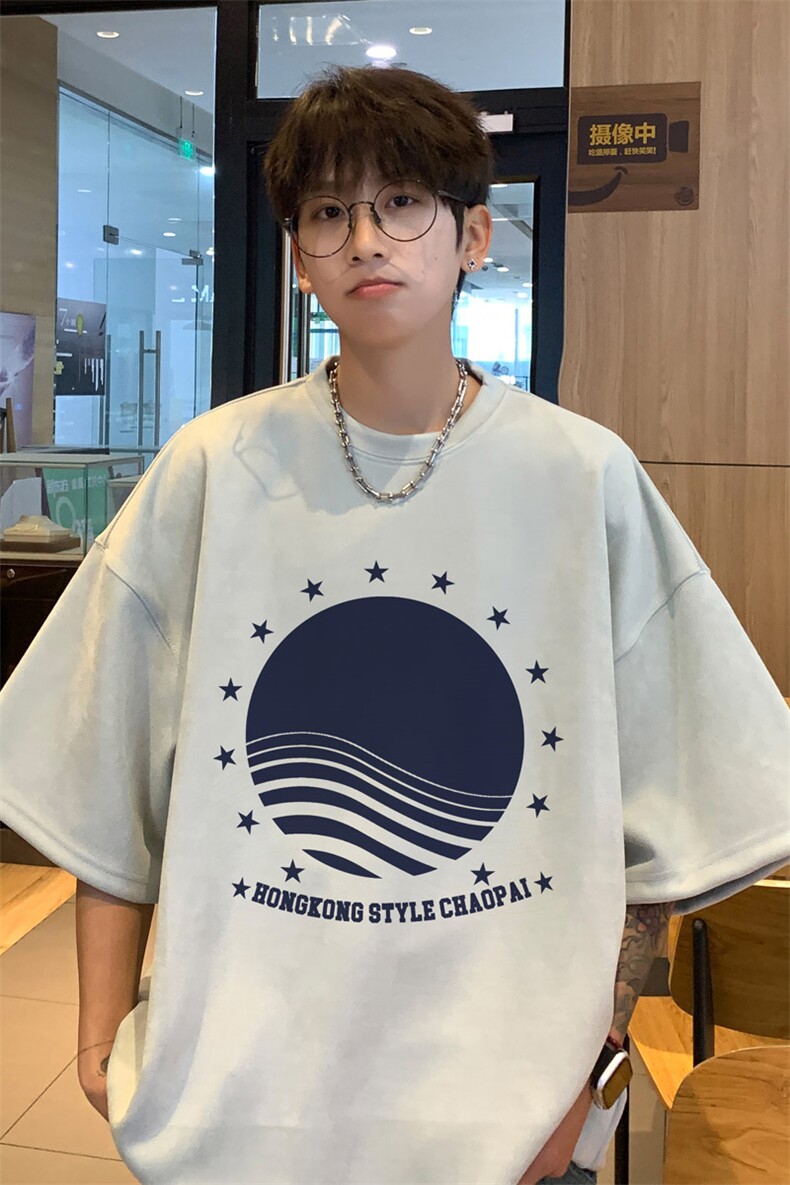 ！版权！2025夏季新款男士麂皮绒短袖T恤印花半袖TL2429特P19,男装T恤,电商B220