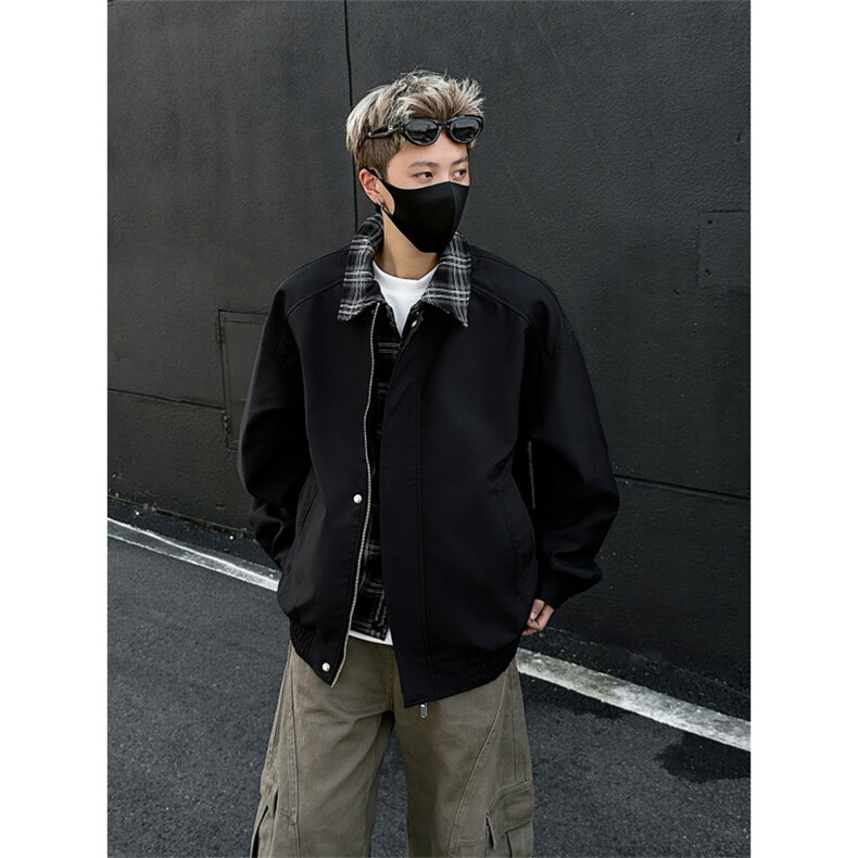 巴恩风格纹翻领棉服复古美式宽松假两件夹克痞帅外套-JK610JM,男装夹克,星座1002-2