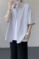 短袖衬衫男夏季新款港风宽松条纹衬衣DX3303-特P26无差价，男装T恤，星座214-3
