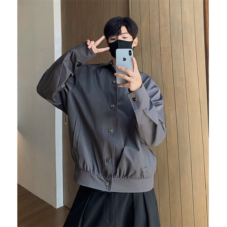 高级感丝绸缎短款宽松翻领夹克百搭棒球服外套B289-JK2024-P100,男装夹克,电商B289-1