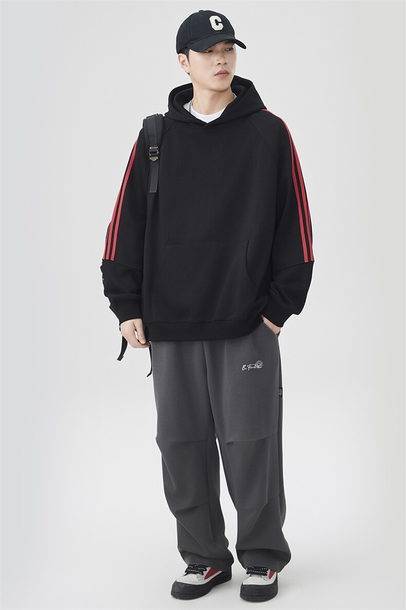 Y6100P42港风条纹拼接连帽卫衣男潮流百搭上衣外,男装卫衣,星座1204