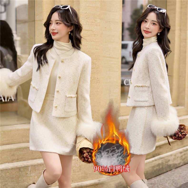 【bao款大货已出】2025冬装新款小香55%羊毛90%白鸭绒套装狐狸毛,女装套装/套裙,雅静靓衣