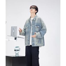 潮ins高街水洗做旧牛仔外套男刮破烂宽松休闲夹克春秋小众设计感，男装工装外套，星座1210-1