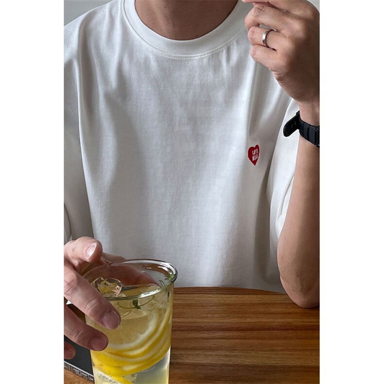 夏季小众重磅短袖T恤男韩版ins爱心字母半袖体恤衫纯色上衣潮DT03,男装T恤,星座710