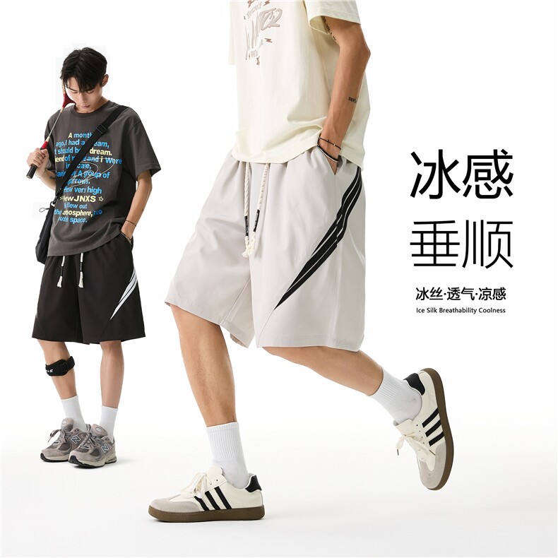 抖音品质夏季新款美式条纹宽松冰丝短裤B315-K25781-特p25控48图片