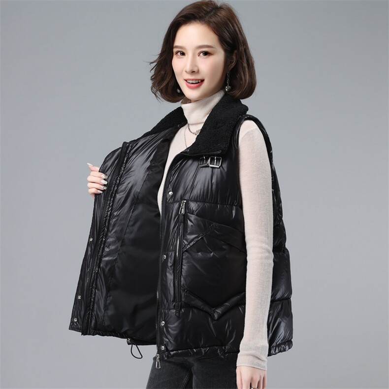 冬装2021新款宽松无袖韩版气质仿羊羔绒拼接夹棉马甲,女装大码女装,奕阳依阁
