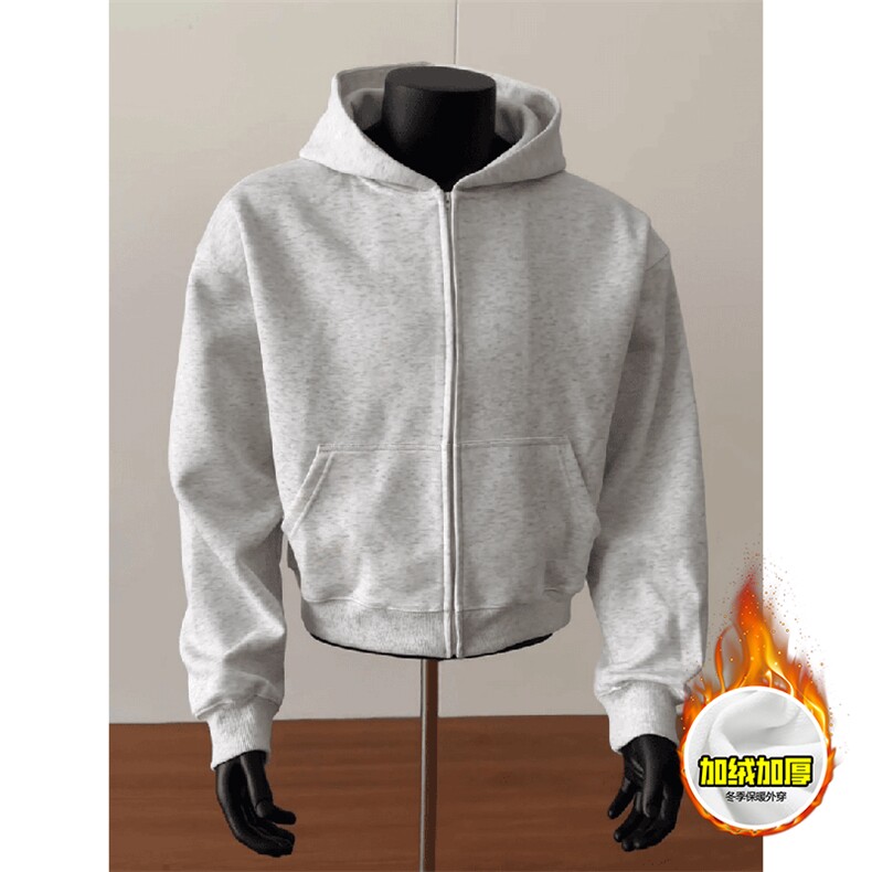 480G重磅加绒硬挺boxy男女秋冬美式高街结构无帽绳开衫卫衣厚外套，女装短外套，电商A486-1