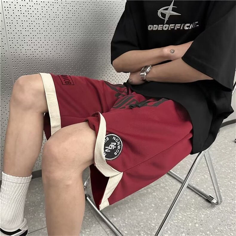 2024夏款男短裤字母印花条纹拼接休闲裤五分裤D2518P35,男装休闲裤,星座1013-1