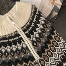 2025年秋季套头时尚百搭通勤简约休闲半高拉链时尚，女装针织衫/毛衣，朝辰羊绒