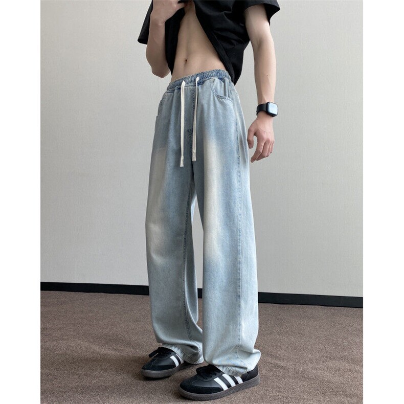 港风夏季新款水洗冰丝薄款宽松直筒牛仔裤B315-K24087-p55控78,男装牛仔裤,电商B315