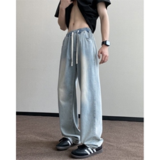港风夏季新款水洗冰丝薄款宽松直筒牛仔裤B315-K24087-p55控78，男装牛仔裤，电商B315