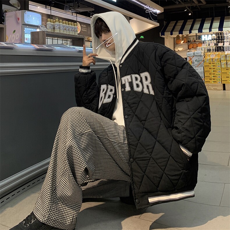 XZ213-JY50-P98控128港风美式秋冬立领菱格刺绣男士棒球服棉服,男装棉衣,星座213