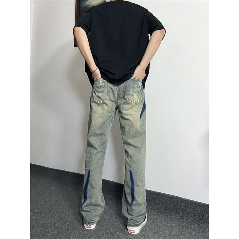 B221美式ins高街小众个性男女破洞牛仔裤LK23001-P65控88,男装牛仔裤,电商B221