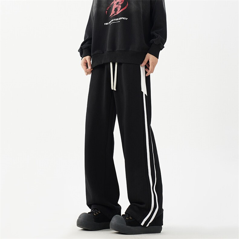 抖音品质秋季新款美式运动织带条纹宽松卫裤B315-K159-特p40控78,男装休闲裤,电商B315