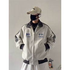 抖音得物美式高街重磅结构设计拼接织带立领印花卫衣外套ACM4204，女装短外套，电商A443