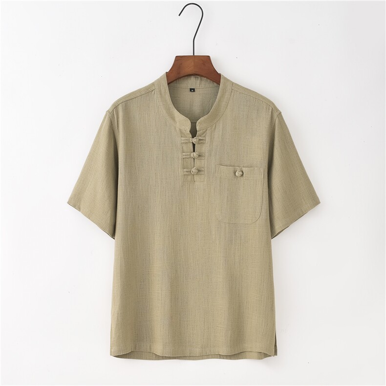 唐装男款风短袖衬衫中年男士中式复古汉服爸爸夏装居士服衬衣图片