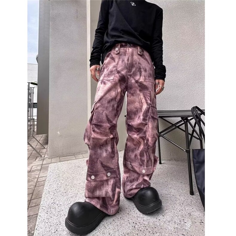扎染迷彩工装裤男2025春夏季美式高街潮牌多口袋宽松直筒休闲长裤，男装工装外套，星座506A