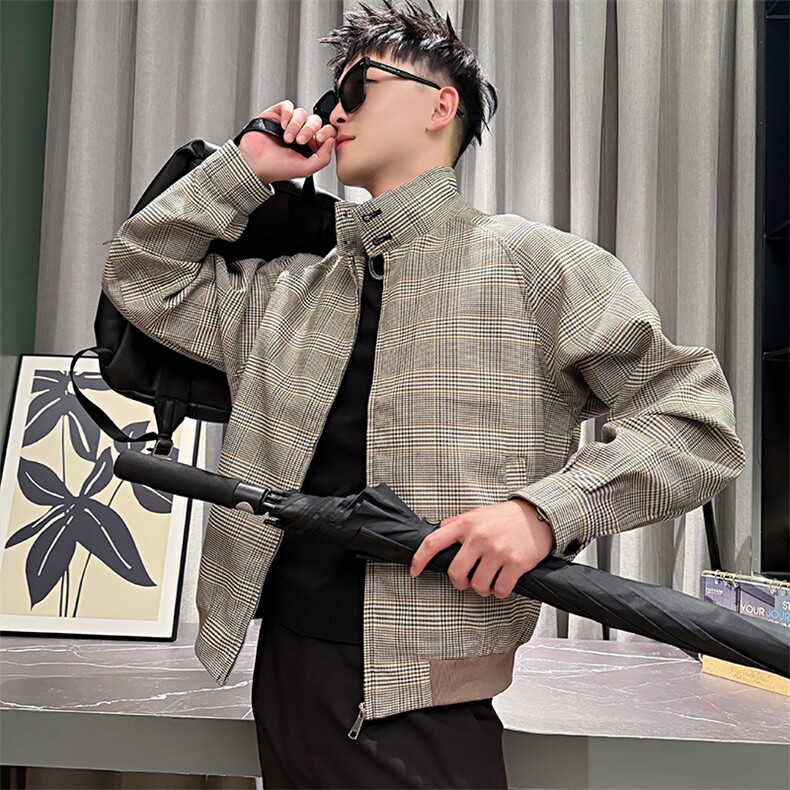 AF199/P108控148秋季社会小伙高级休闲千鸟格立领外套夹克男图首,男装夹克,星座305B-1