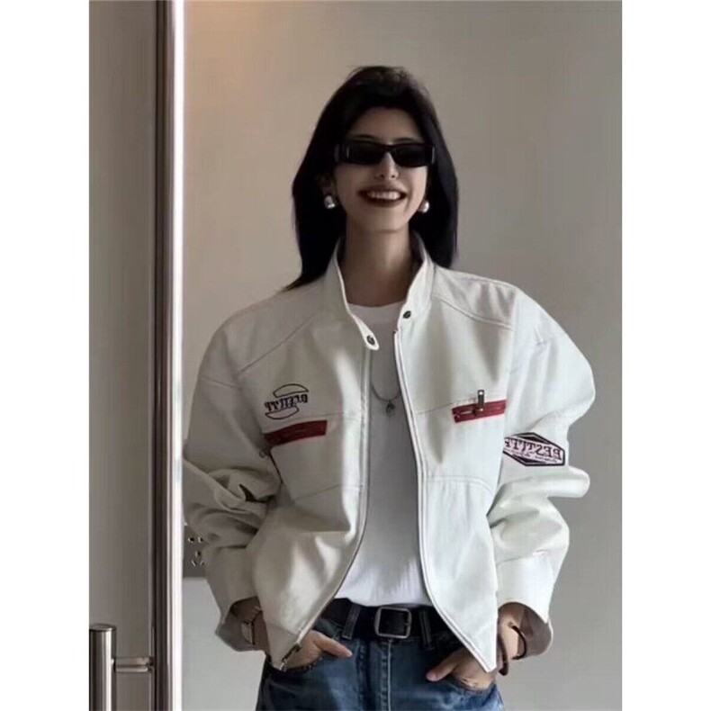 美式PU皮衣机车服外套男女2025秋季拼接刺绣宽松百搭短款夹克潮,男装夹克,星座1608-2
