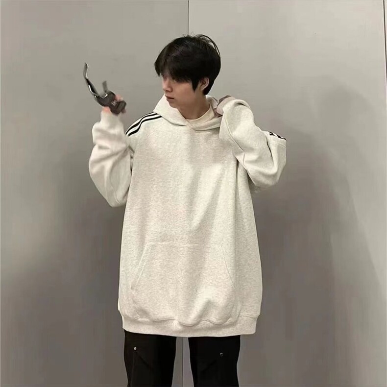 秋冬卫衣三条杠宽松垂坠感慵懒重磅连帽外套情侣上衣WY09P39,女装短外套,星座1013-5
