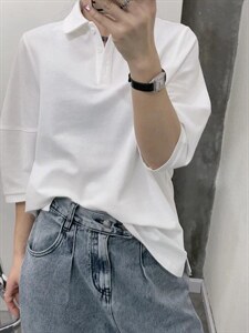 现货，夏装新款，泡泡袖POLO衫,女装衬衫,素墨