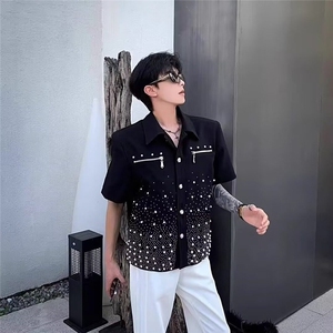 高级感重工烫钻牛仔外套男韩版设计满天星百搭宽松夹克上衣男生潮图片