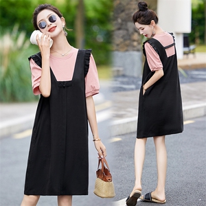 现货2024年夏季新款小个子减龄时尚洋气背带假两件连衣裙图片