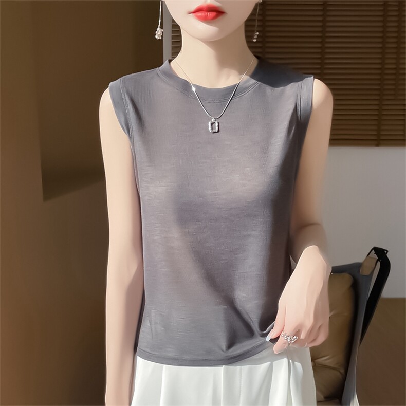 女士圆领无袖单件百搭宽松打底背心,针织衫/毛衣,绒宛羊绒
