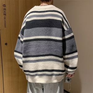 条纹毛衣男女冬季新款宽松休闲慵懒针织衫潮牌线衣外套M9137-P45图片