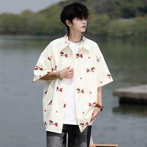 8XL-M腊肠狗花衬衫男短袖夏季冰丝薄款花衬衣寸衫外套DC28003P38图片