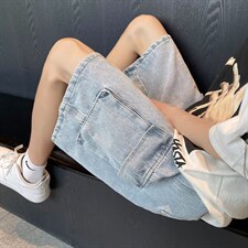 韩版工装牛仔短裤男多口袋宽松五分裤夏季潮流港风中裤K3347-P38，男装牛仔裤，星座512-2