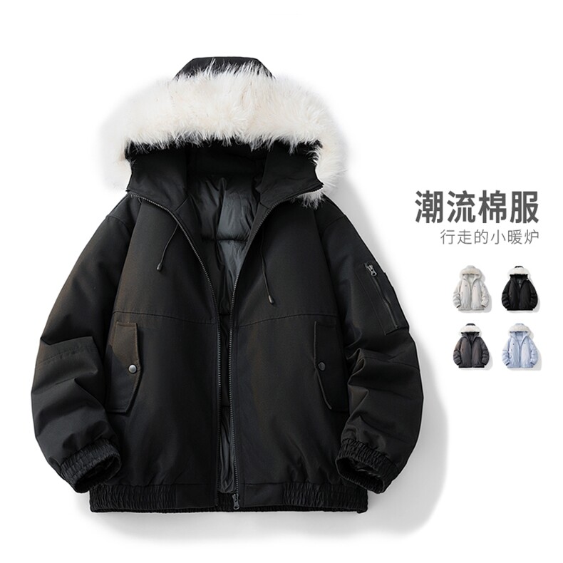 美式座山雕毛领连帽棉服男款冬季加厚保暖情侣棉衣MY2525-P100,男装棉衣,星座610（原A335）