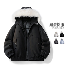 美式座山雕毛领连帽棉服男款冬季加厚保暖情侣棉衣MY2525-P100，男装棉衣，星座610（原A335）