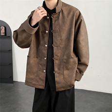 2026春装新款风皮衣夹克外套新中式大码唐装复古2515-P128，男装夹克，电商A057