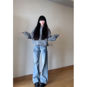 【有货】NZ455CC-特P42 冰蓝闪电纹水洗牛仔裤男女宽松裤子图片