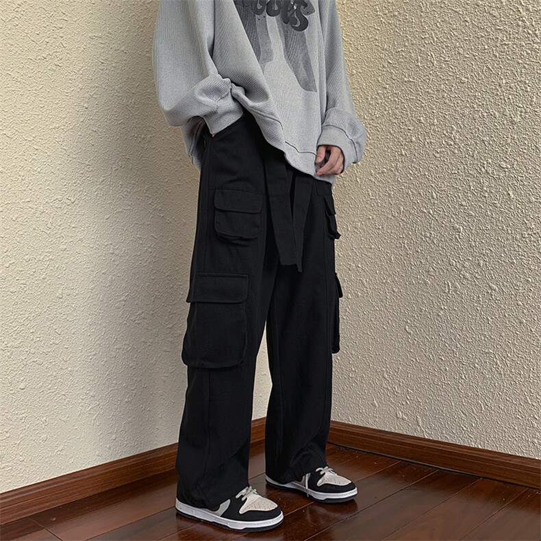 大口袋腰带工装裤高街裤子男嘻哈街头垂感休闲裤K0733-P45,男装休闲裤,星座308B-1